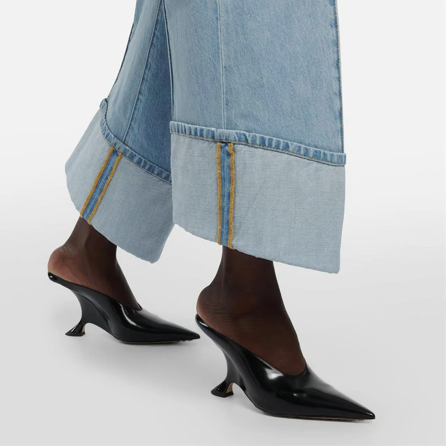 Meefit Women Metallic Mules Pointed Toe Wedges High Heel Slides Closed Toe Patent Leather Slippers Slip On Dressy Pumps