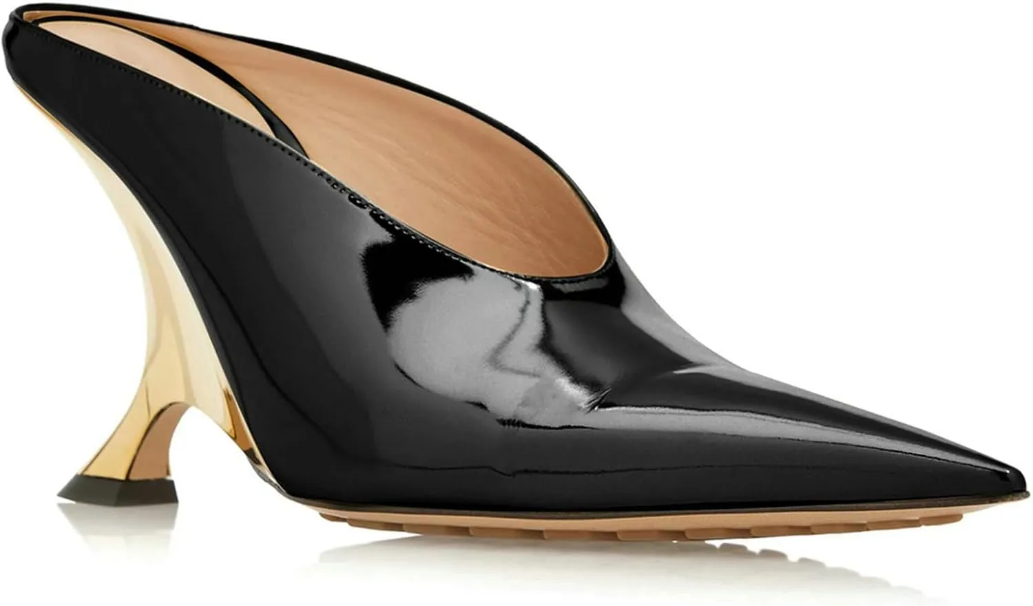 Meefit Women Metallic Mules Pointed Toe Wedges High Heel Slides Closed Toe Patent Leather Slippers Slip On Dressy Pumps