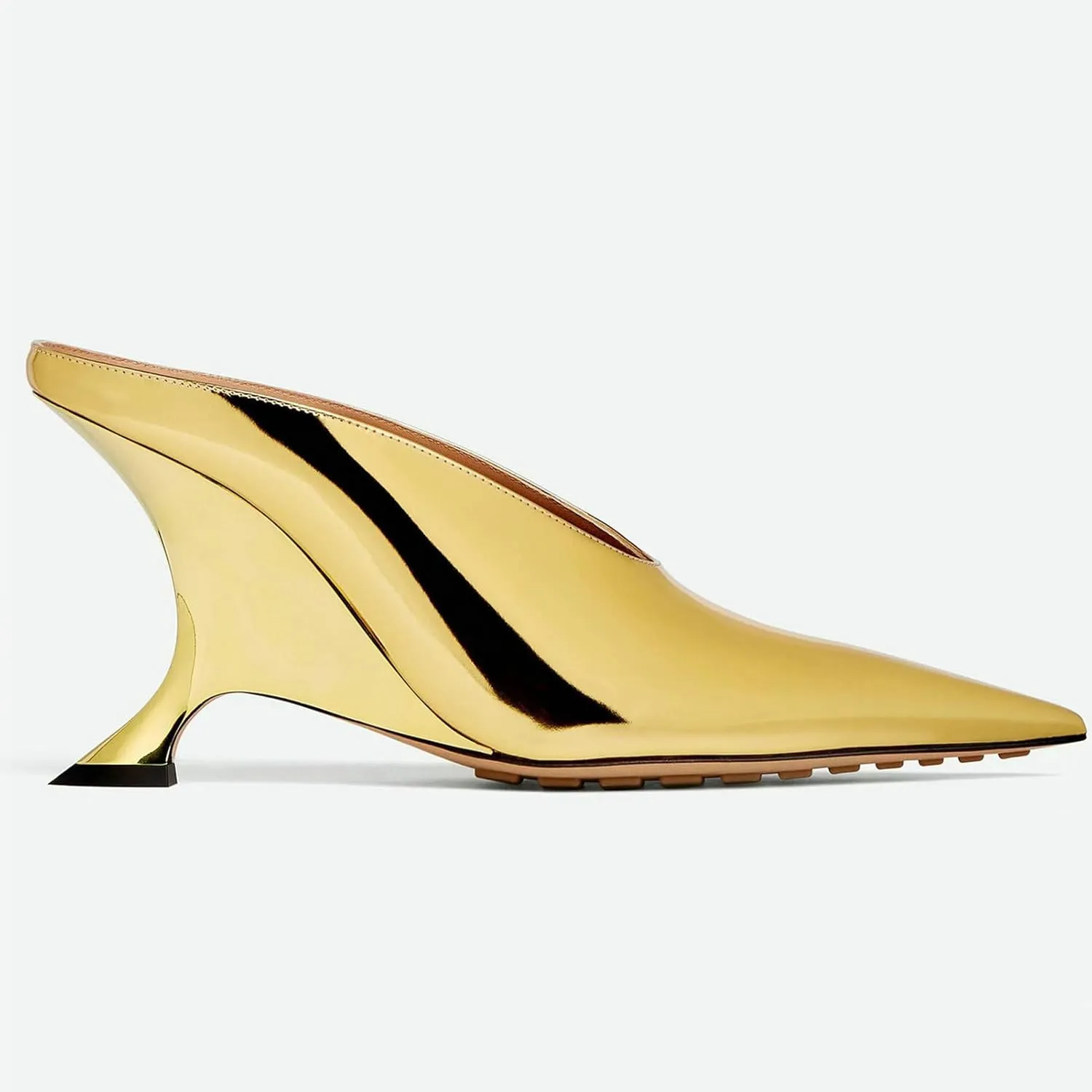 Meefit Women Metallic Mules Pointed Toe Wedges High Heel Slides Closed Toe Patent Leather Slippers Slip On Dressy Pumps