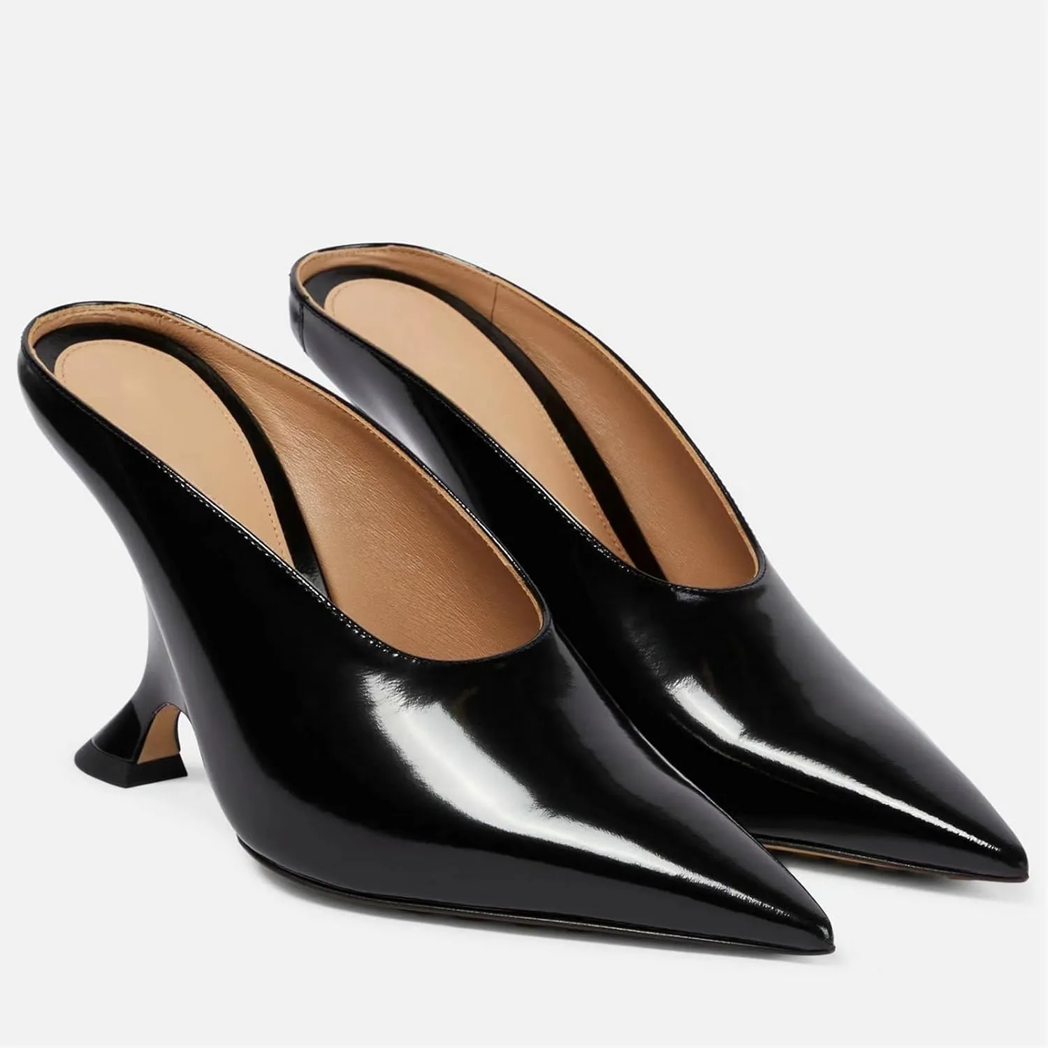 Meefit Women Metallic Mules Pointed Toe Wedges High Heel Slides Closed Toe Patent Leather Slippers Slip On Dressy Pumps