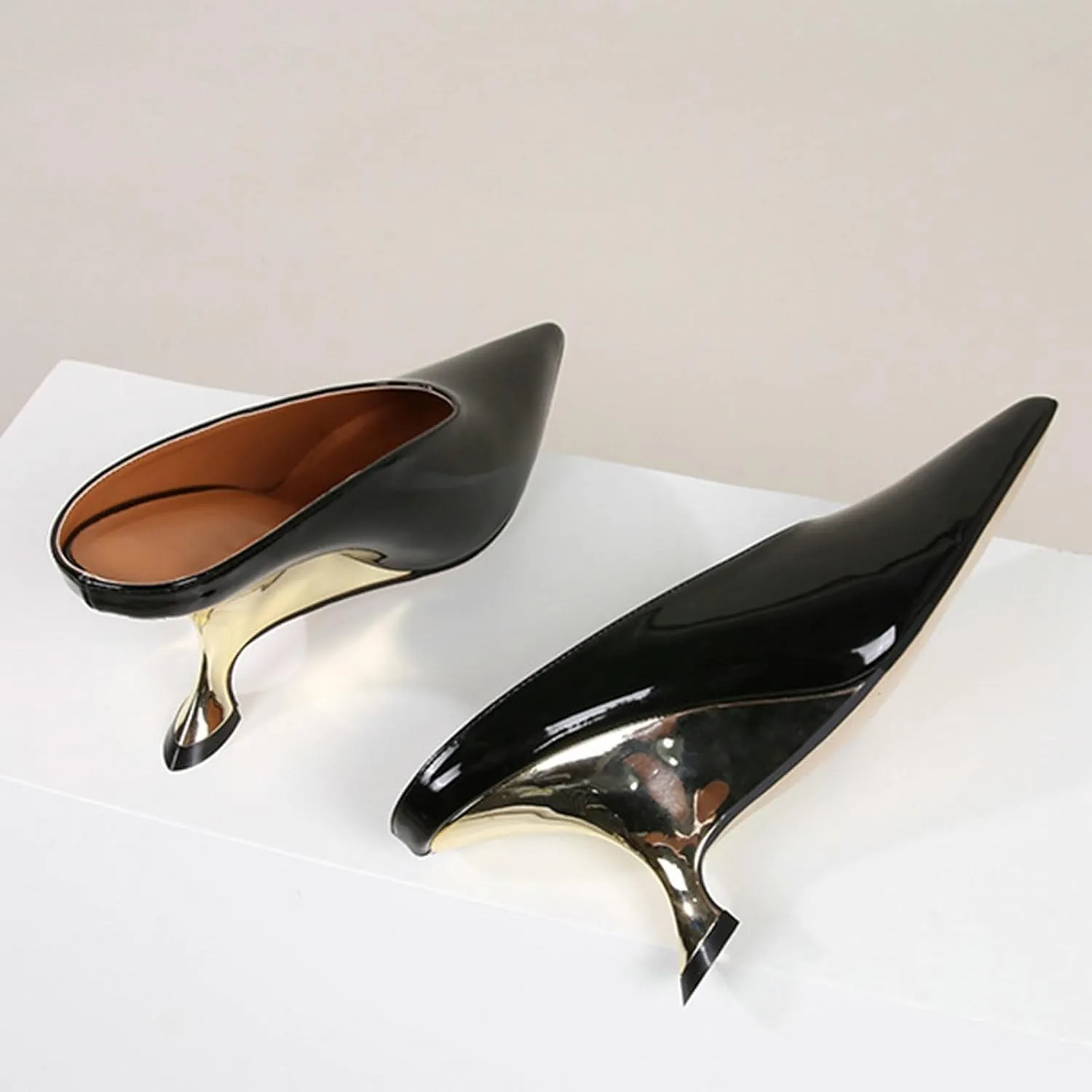 Meefit Women Metallic Mules Pointed Toe Wedges High Heel Slides Closed Toe Patent Leather Slippers Slip On Dressy Pumps