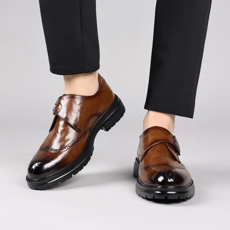 Men's Brogue Business Shoes Men Genuine Leather Platform Slip-On Oxfords Classic Formal Mens Tuxedo Shoes