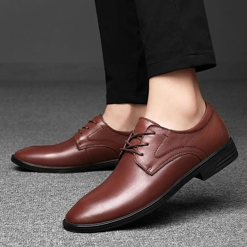 Men's Classic Lace-up Formal Oxford Shoes Fashion Casual Leather Low Heels Dress Shoes for Men