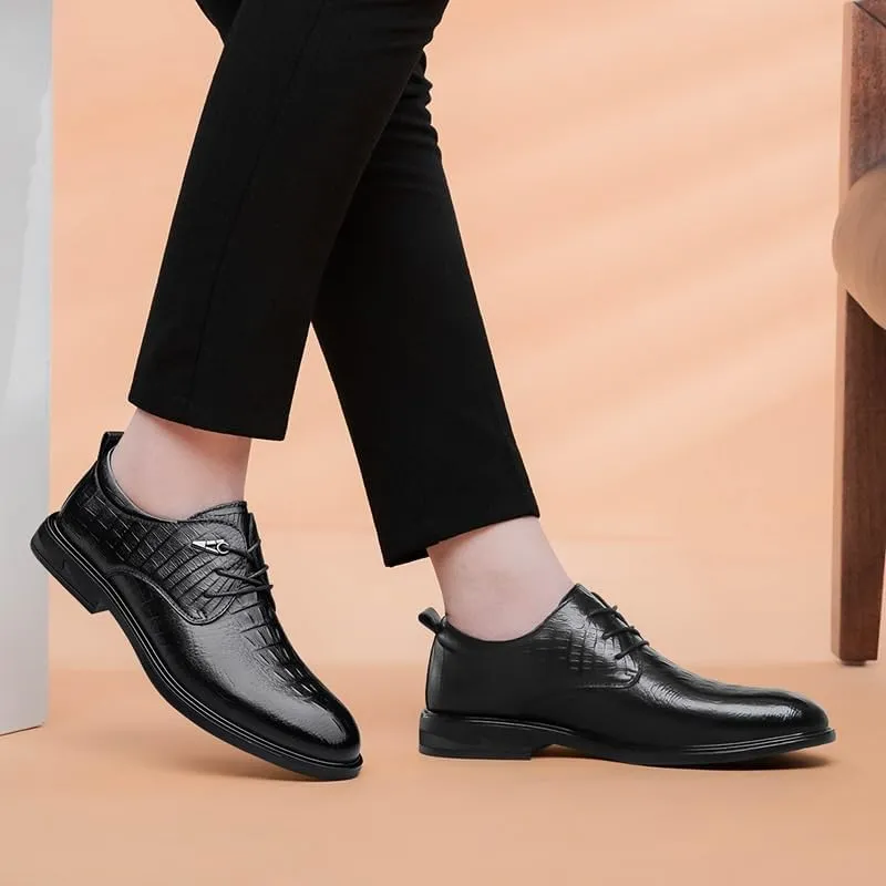 Mens Classic Leather Dress Shoes Mens Modern Formal Lace Up Brogue Oxfords Shoes Casual Business Pointed Toe Tuxedo Shoes(10)