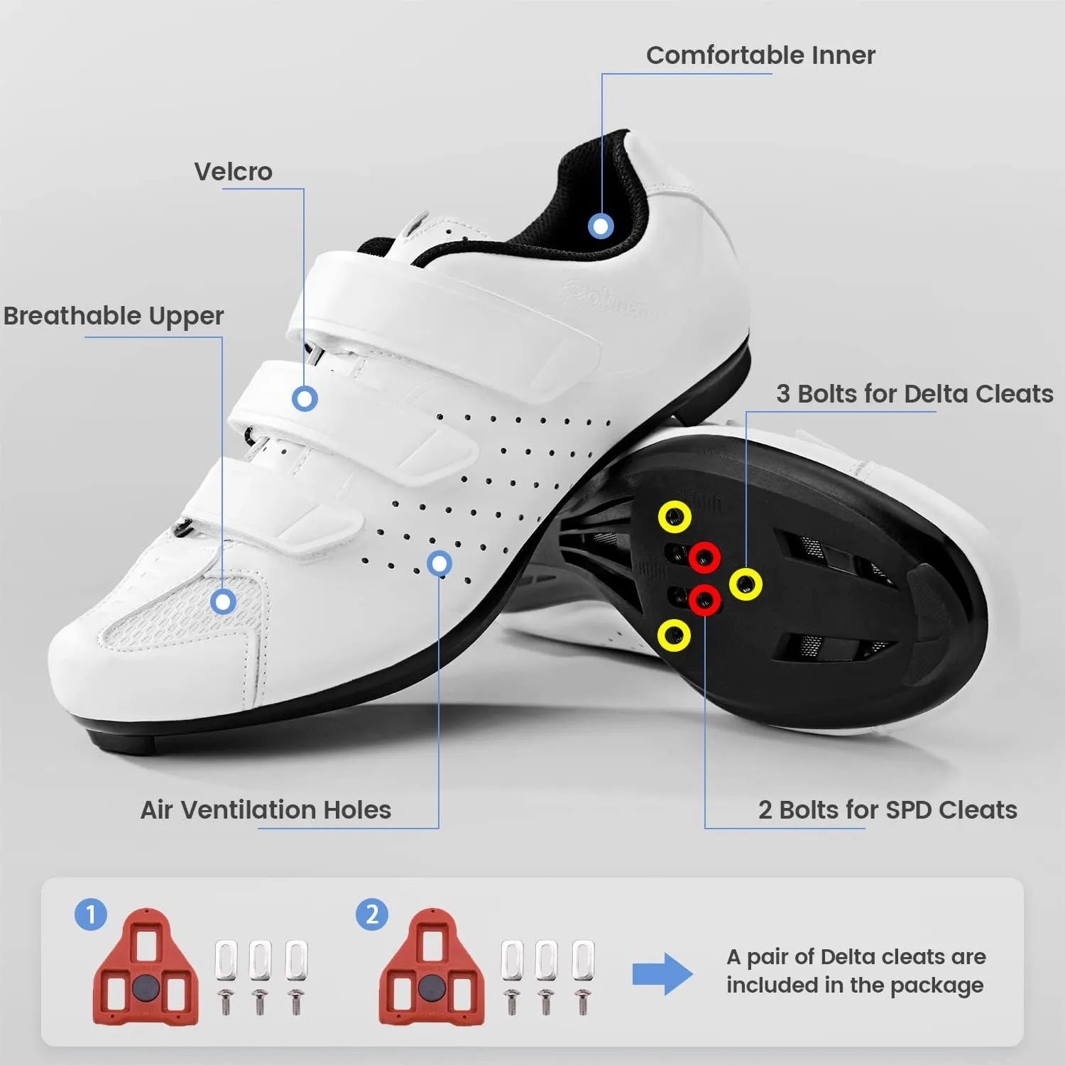 Mens Cycling Shoes Compatible with Peloton Bike & SPD 2 Bolt Clips - Unisex Spin Bicycle Shoes with 3 Bolt Look Delta Cleats - Indoor Outdoor Road Bike Shoes for Men Women