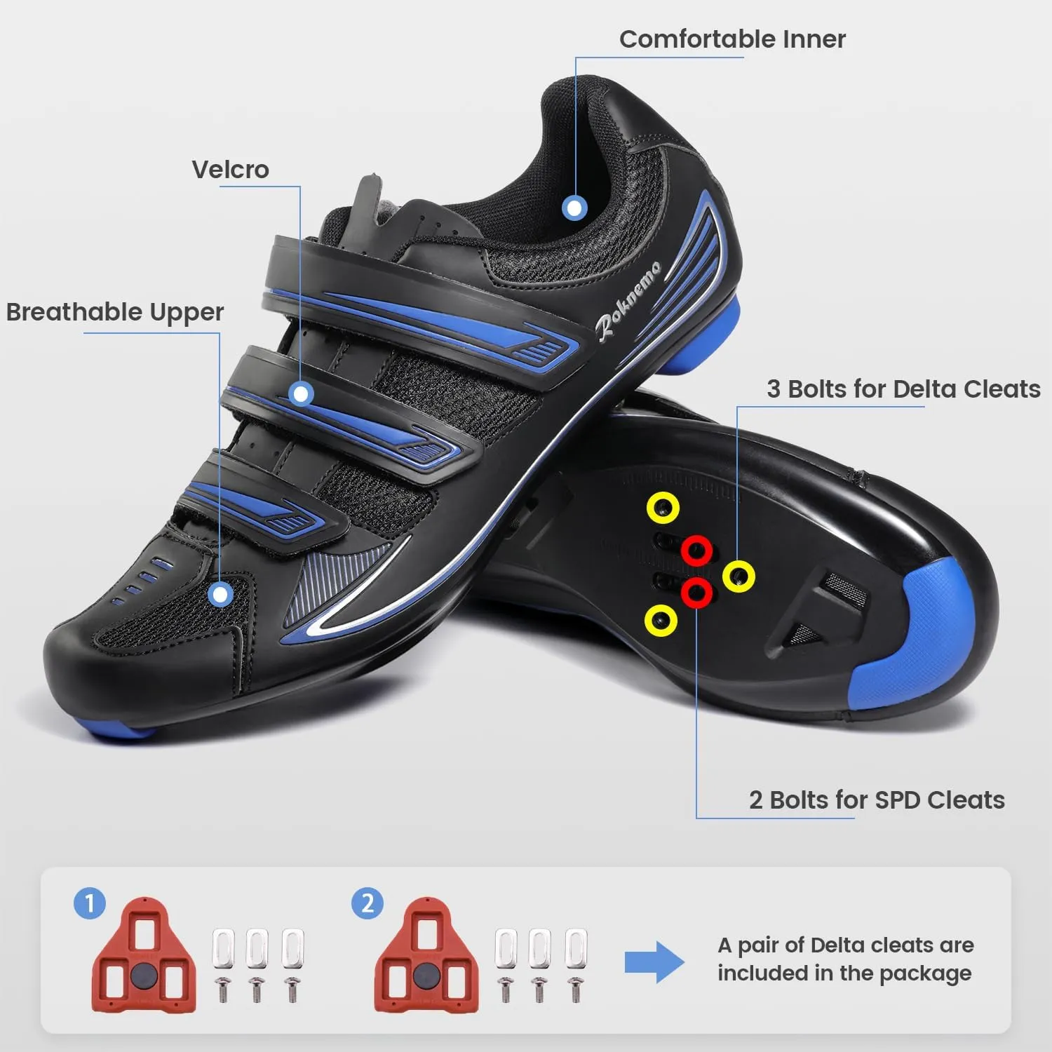 Mens Cycling Shoes Compatible with Peloton Bike & SPD 2 Bolt Clips - Unisex Spin Bicycle Shoes with 3 Bolt Look Delta Cleats - Indoor Outdoor Road Bike Shoes for Men Women
