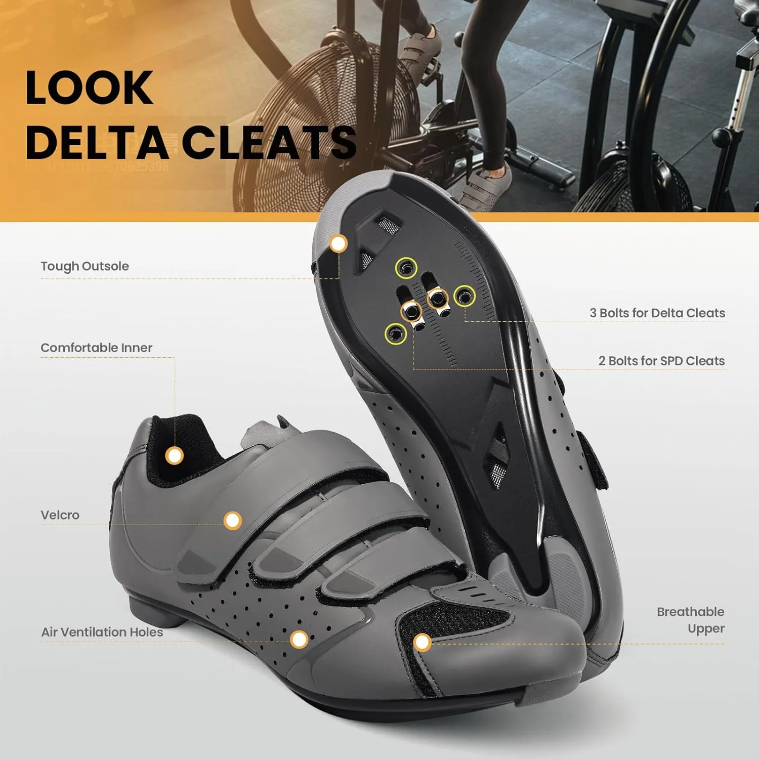 Mens Cycling Shoes Compatible with Peloton Bike & SPD 2 Bolt Clips - Unisex Spin Bicycle Shoes with 3 Bolt Look Delta Cleats - Indoor Outdoor Road Bike Shoes for Men Women