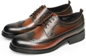 Men's Flexural Leather Fashion Dress Shoes Breathable Leather Wingtip Brogue Oxfords Shoes Non Slip Platform Casual Business Lace Up Print Formal Derby Shoes
