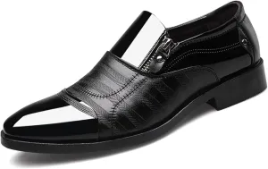 Men's Patent Leather Slip-on Dress Shoes,Fashion Pointed Toe Zipper Business Tuxedo Shoes,Classic Formal Oxford Loafers