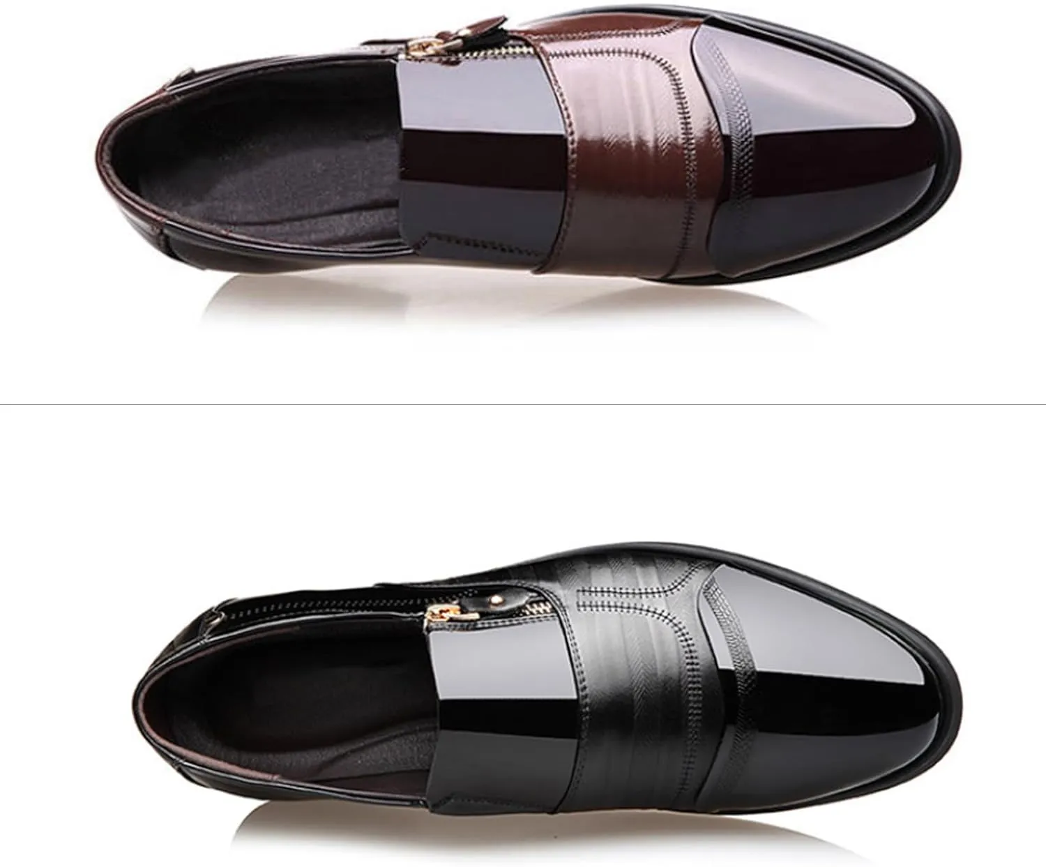 Men's Patent Leather Slip-on Dress Shoes,Fashion Pointed Toe Zipper Business Tuxedo Shoes,Classic Formal Oxford Loafers