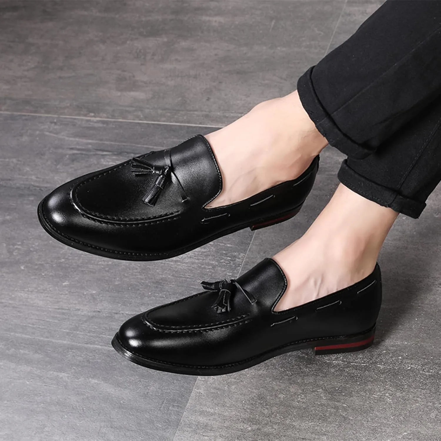 Men's PU Leather Slip-On Dress Shoes Tassel Penny Loafers Moccasins Wedding Party Fashion Wingtip Shoes