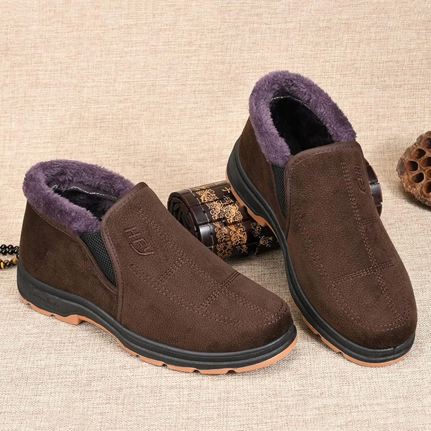 Men's Winter Casual Comfortable Plush Warm Thick Soled Non Slip Cotton Shoes Snow Boots Boot Men