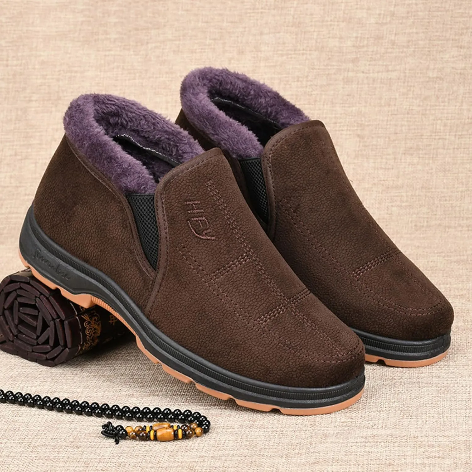 Men's Winter Casual Comfortable Plush Warm Thick Soled Non Slip Cotton Shoes Snow Boots Boot Men