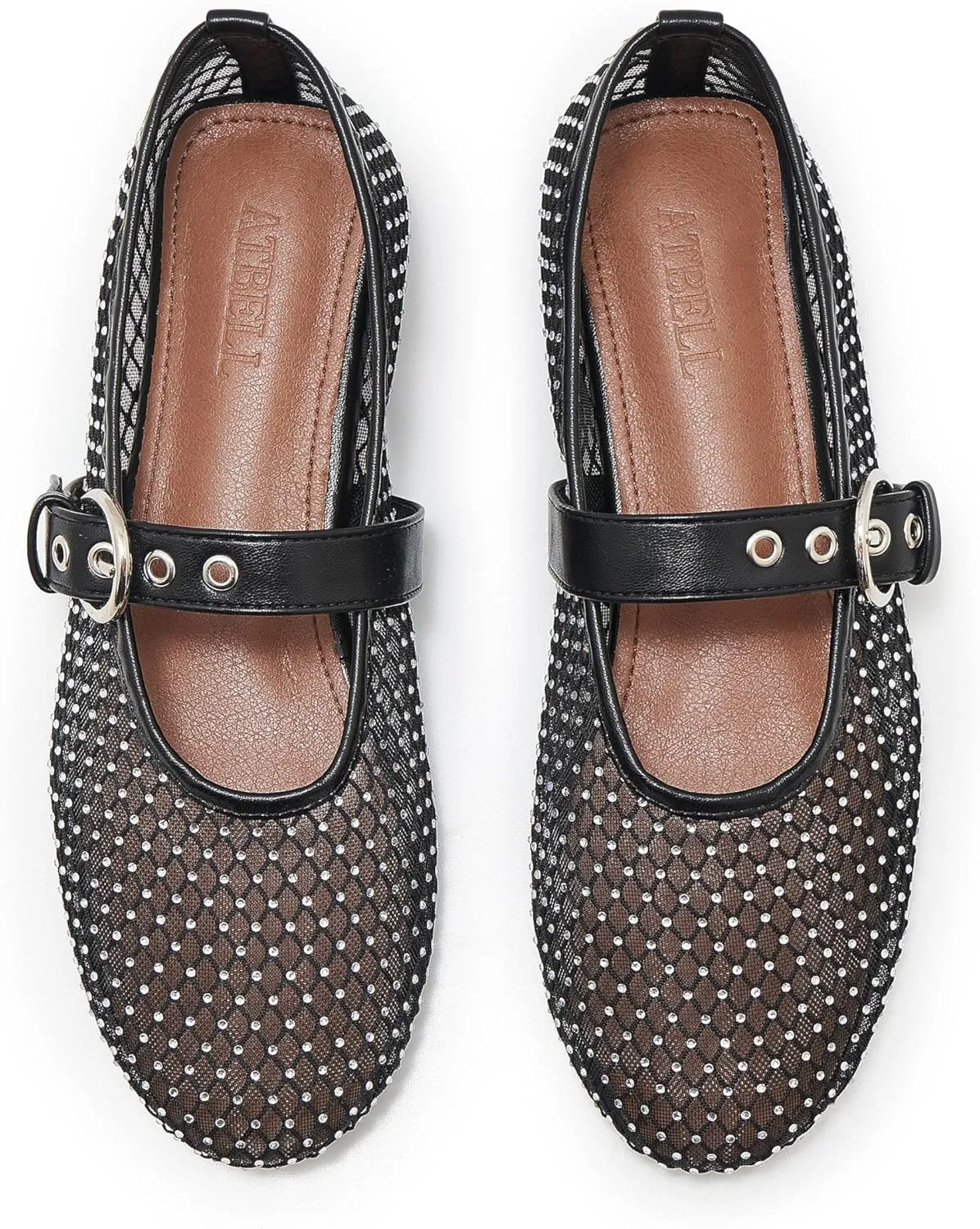 Mesh Ballet Flats for Women Round Toe Buckle Strap Mary Jane Flat Comfortable Casual Ballerina Shoes