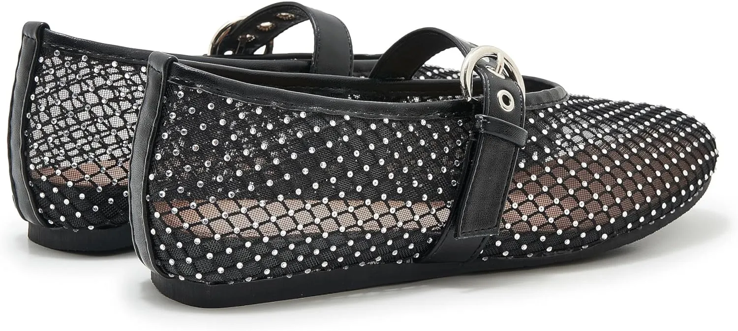 Mesh Ballet Flats for Women Round Toe Buckle Strap Mary Jane Flat Comfortable Casual Ballerina Shoes