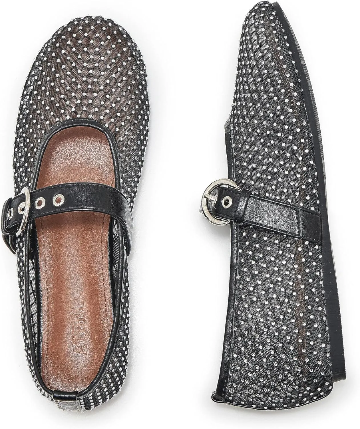 Mesh Ballet Flats for Women Round Toe Buckle Strap Mary Jane Flat Comfortable Casual Ballerina Shoes