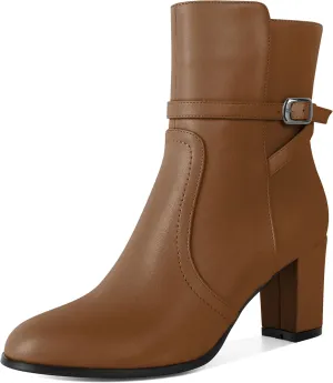 Mettesally Womens Ankle Boots Chunky Heels Round Toe Side Zipper Fall Winter Ankle Booties 2.8 Inches