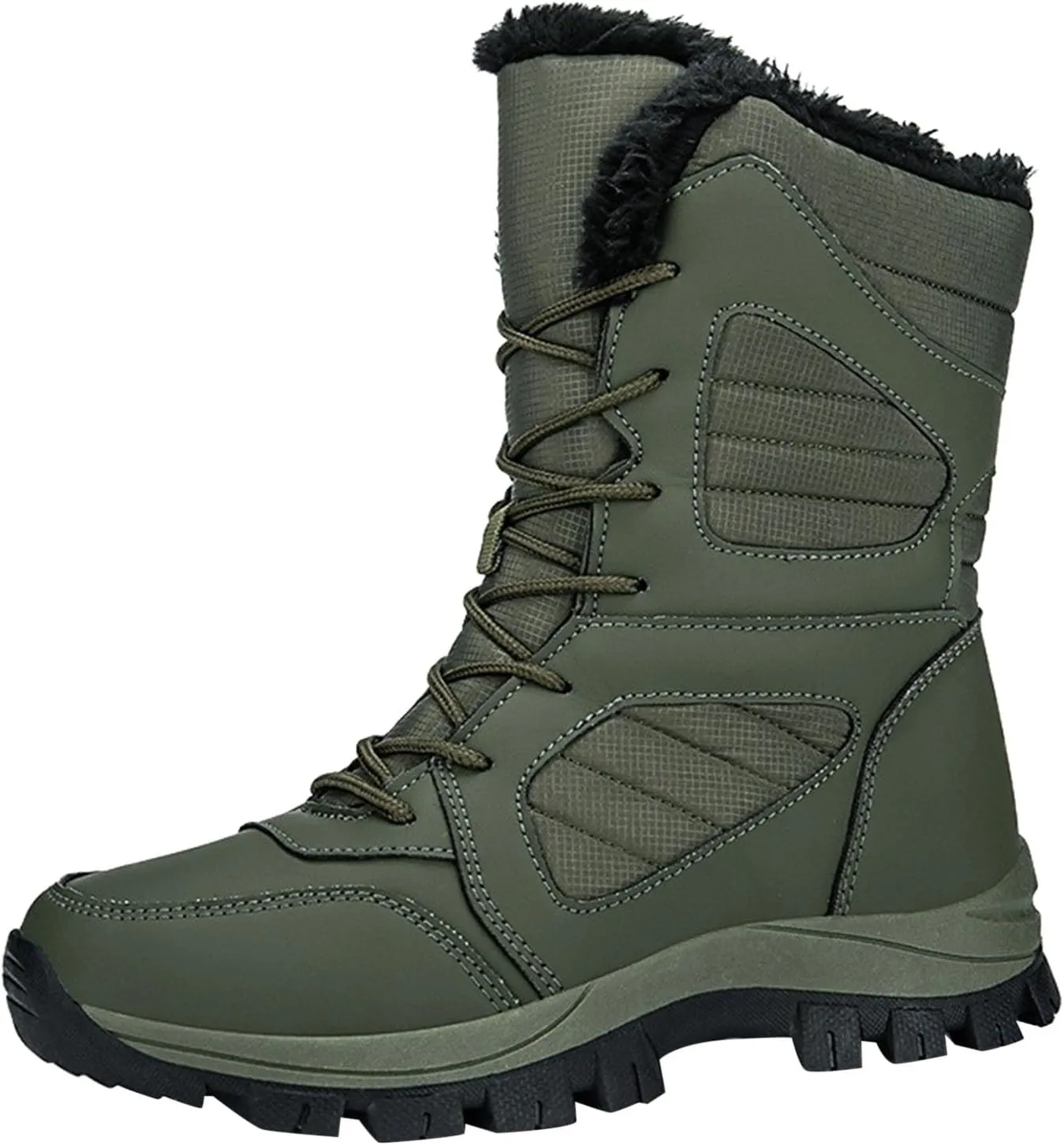 Mid Calf Snow Boots for Women Fleece Lined Warm Winter Boots Lace Up Non Slip Boots Vintage High Top Winter Snow