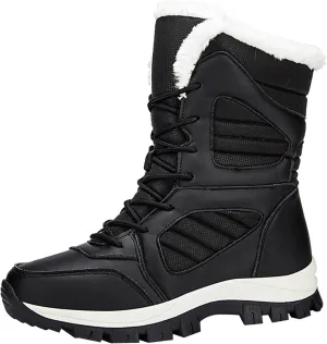 Mid Calf Snow Boots for Women Fleece Lined Warm Winter Boots Lace Up Non Slip Boots Vintage High Top Winter Snow