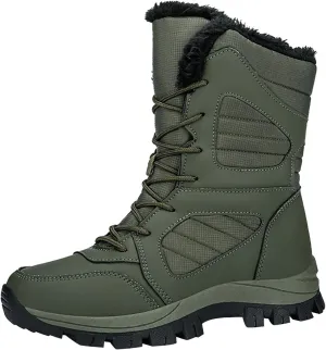 Mid Calf Snow Boots for Women Fleece Lined Warm Winter Boots Lace Up Non Slip Boots Vintage High Top Winter Snow