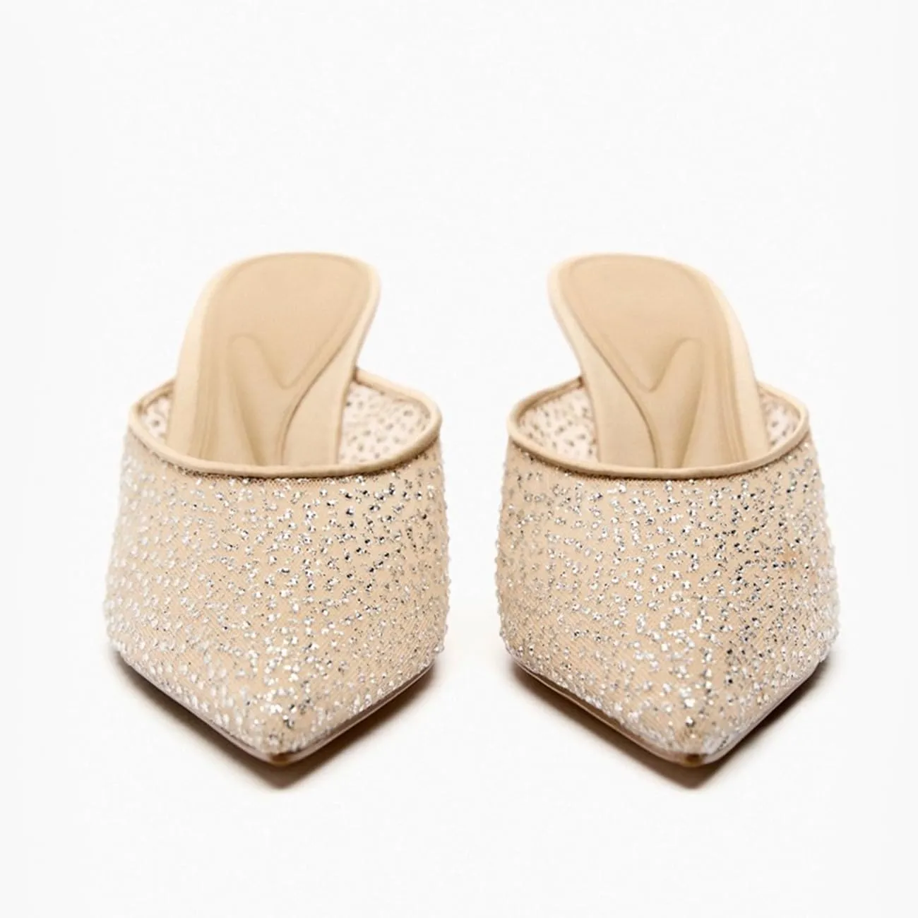 MRKEWUNEY Buckle Heeled Mules for Women Metallic Slip On Mules