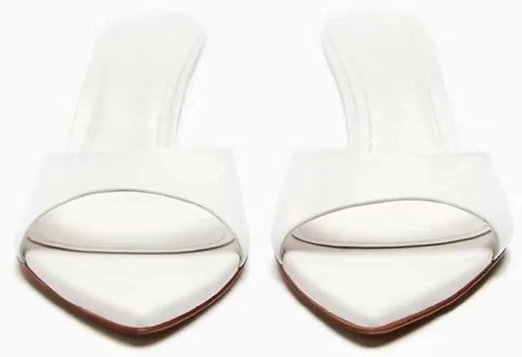 MRKEWUNEY Heeled Mules for Women Metallic Slip On Mules Backless Kitten Heel