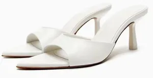 MRKEWUNEY Heeled Mules for Women Metallic Slip On Mules Backless Kitten Heel