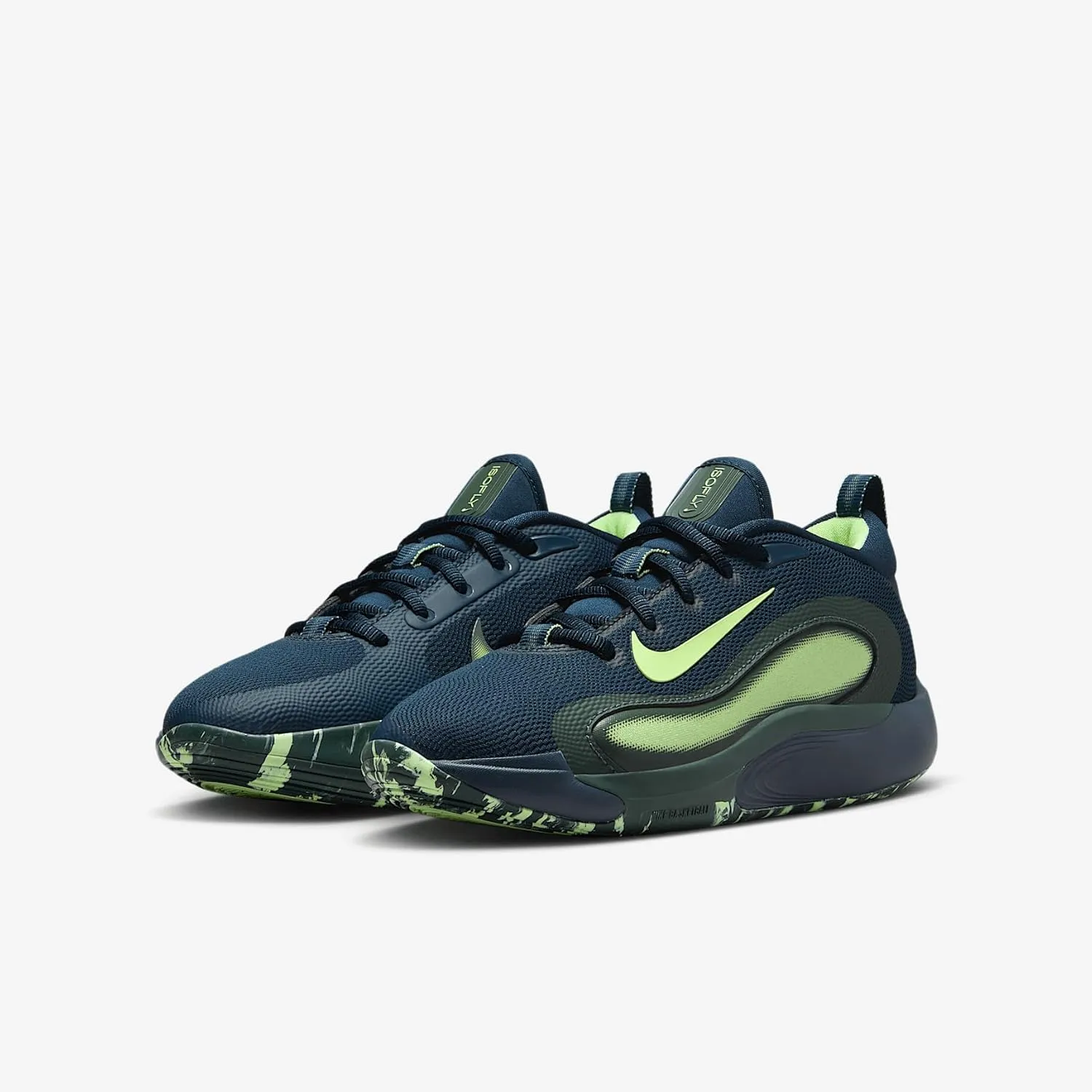Nike IsoFly Big Kids' Basketball Shoes (FN4384-401, Armory Navy/Vintage Green/Barely Volt)