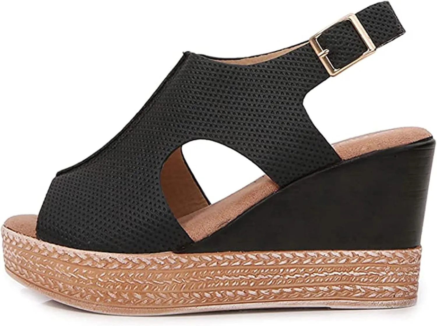 oiangi Slingback Sandals for Women Comfort Heels Summer Fish Mouth Open Toe Hollow Buckle Wedge Platform Shoes Casual Ankle Strap High Heel Beach Shoes