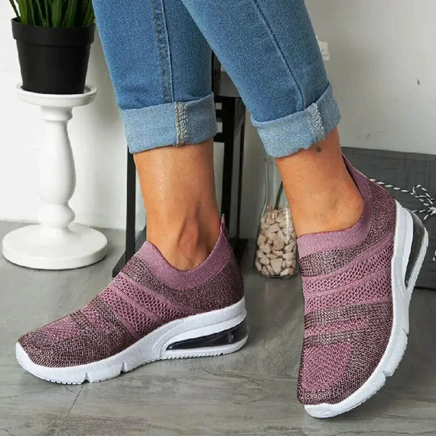 Platform Sneakers for Women Slip On Women's Slip On Shoes Black Leather Walking Shoes for Women Wide Width Women's Sneakers Size 10 1/2 Zapatos De Trabajo para Mujeres Confortables