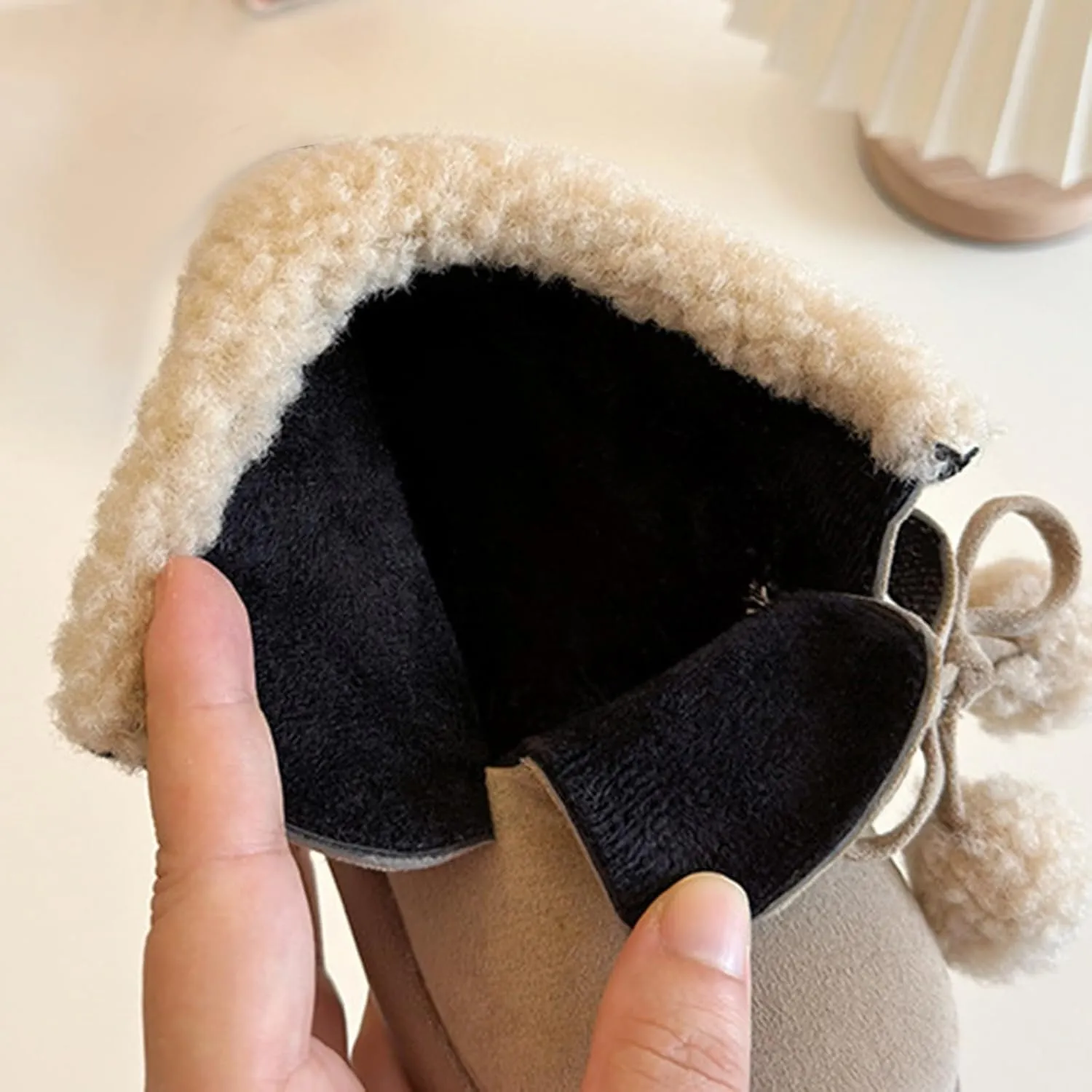 Pom-Pom alls Fleece Ankle Boots for Kids Girls Toddler Winter Thick Flat Soft Plush Comfortable Warm Snow Shoes