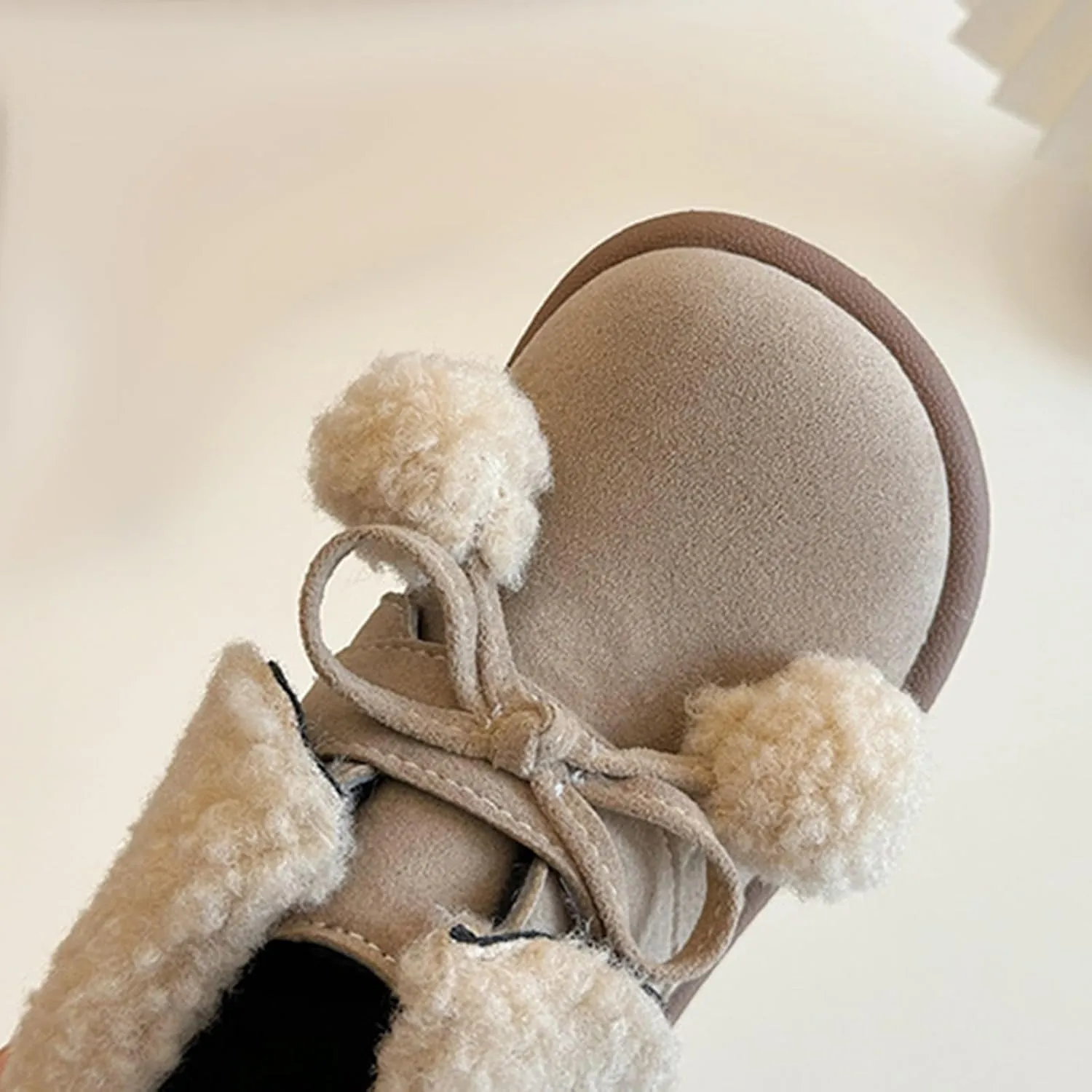 Pom-Pom alls Fleece Ankle Boots for Kids Girls Toddler Winter Thick Flat Soft Plush Comfortable Warm Snow Shoes