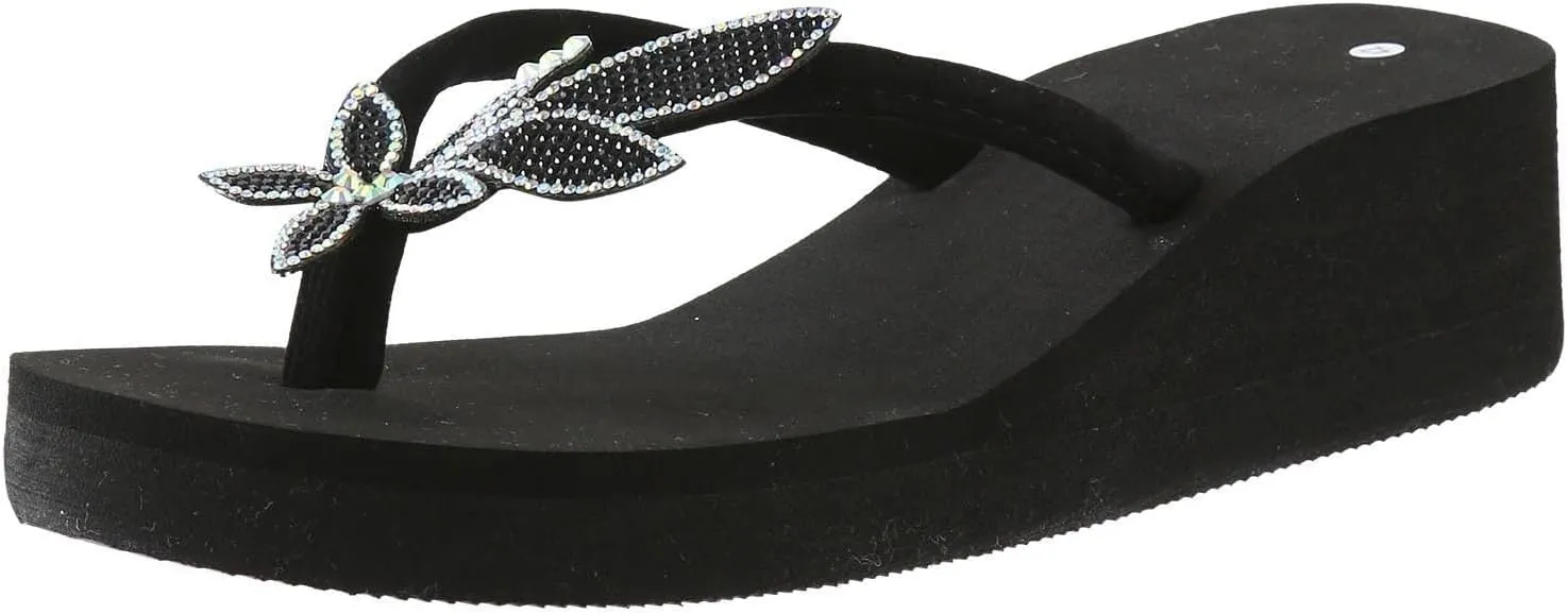 Rhinestone Flip Flops For Women Comfortable Wedge Sandals Summer Platform Sandals Bling Butterfly Beach Sandals
