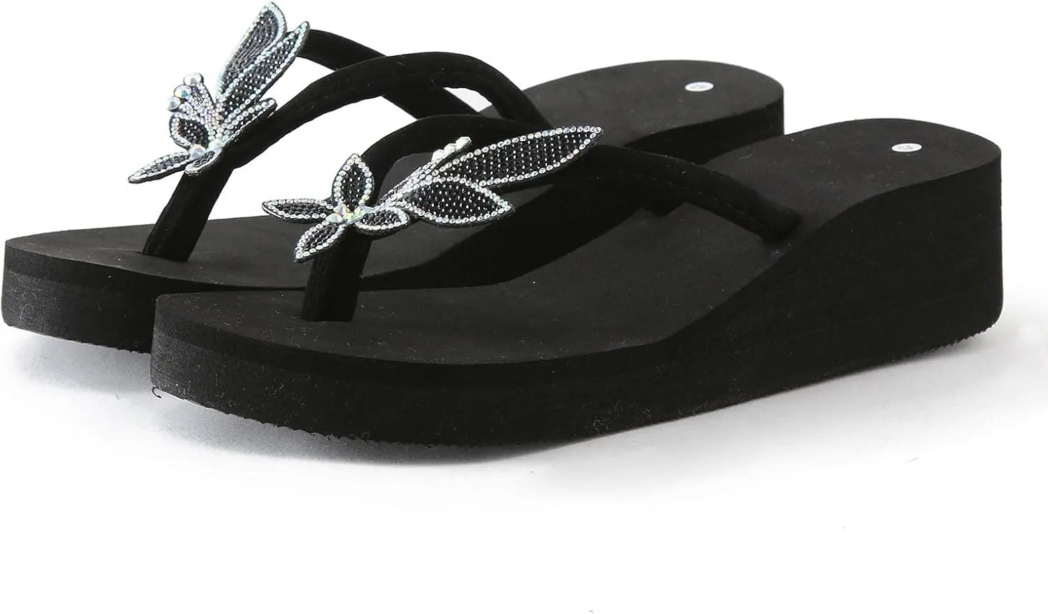Rhinestone Flip Flops For Women Comfortable Wedge Sandals Summer Platform Sandals Bling Butterfly Beach Sandals