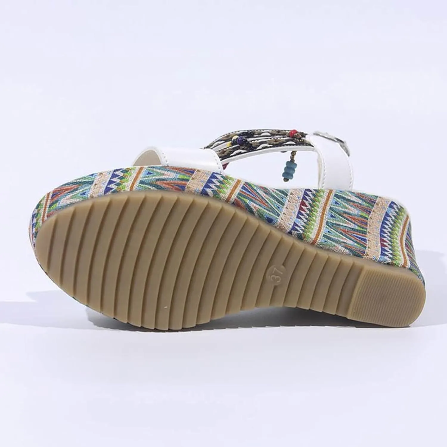 Sandals for Women 2024 Open Toe Ethnic Beaded Platform Sandals Women Summer Fashion Buckle Strap Womens Sandals