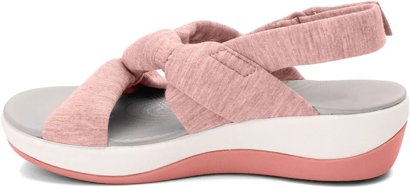 Sandals for Women 2025 Bow Knot Arch Support Orthopedic Sandals Summer Wedges Breathable Comfortable Beach Shoes Heels Fashion Trend Roman Casual Shoes