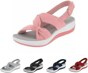 Sandals for Women 2025 Bow Knot Arch Support Orthopedic Sandals Summer Wedges Breathable Comfortable Beach Shoes Heels Fashion Trend Roman Casual Shoes