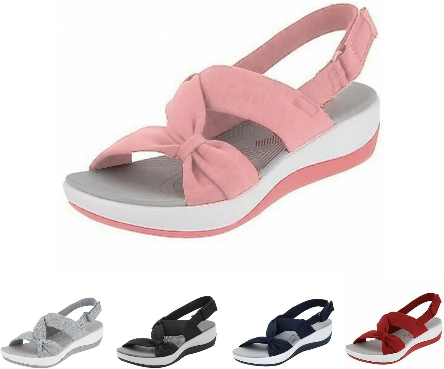 Sandals for Women 2025 Bow Knot Arch Support Orthopedic Sandals Summer Wedges Breathable Comfortable Beach Shoes Heels Fashion Trend Roman Casual Shoes