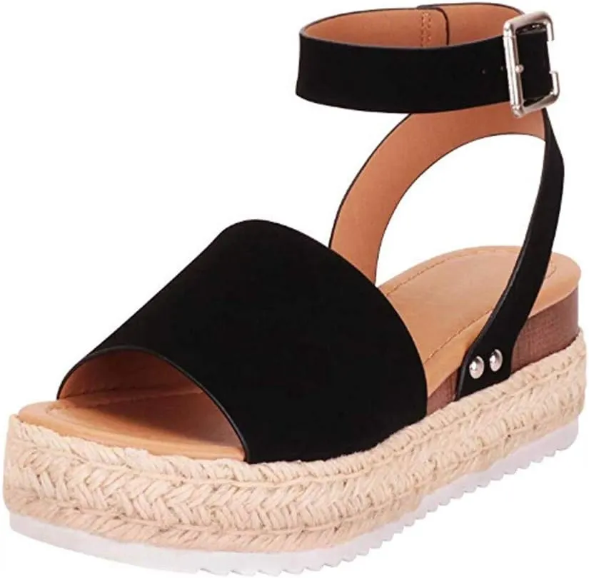 Sandals for Women Wedge,2022 Fashion Vintage Ankle Buckle Sandals Summer Beach Sandals Open Toe Espadrille Platform Sandals