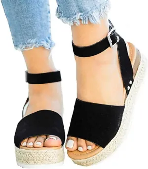 Sandals for Women Wedge,2022 Fashion Vintage Ankle Buckle Sandals Summer Beach Sandals Open Toe Espadrille Platform Sandals
