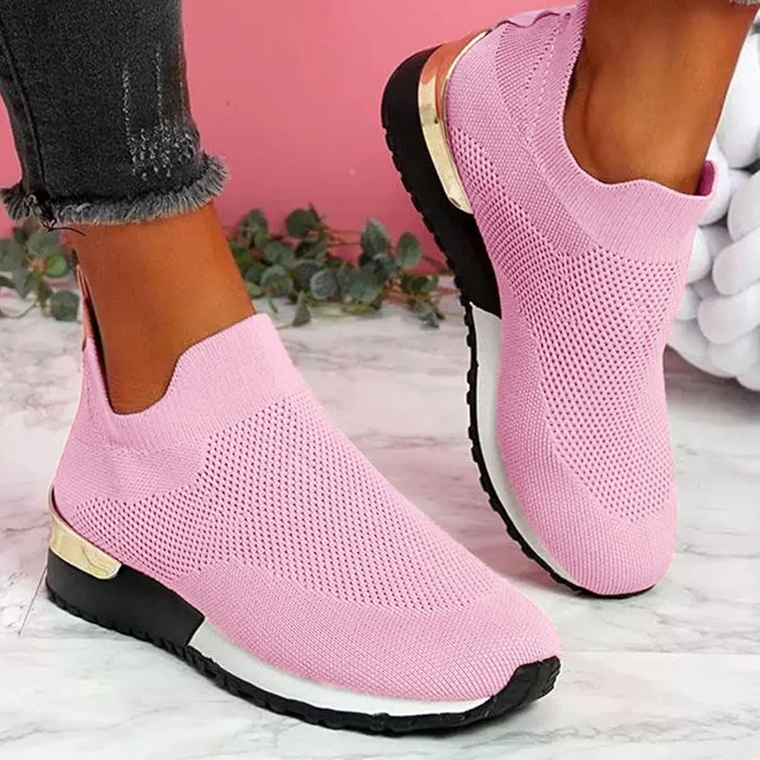 SBGMoSJ Chunky Sneakers for Women Trendy Zapato Antiderrapante para Mujer Casual Shoes for Women 2023 Trendy White Sneakers Slip Ons for Women Platform Zapatos para Embarazadas Comodos