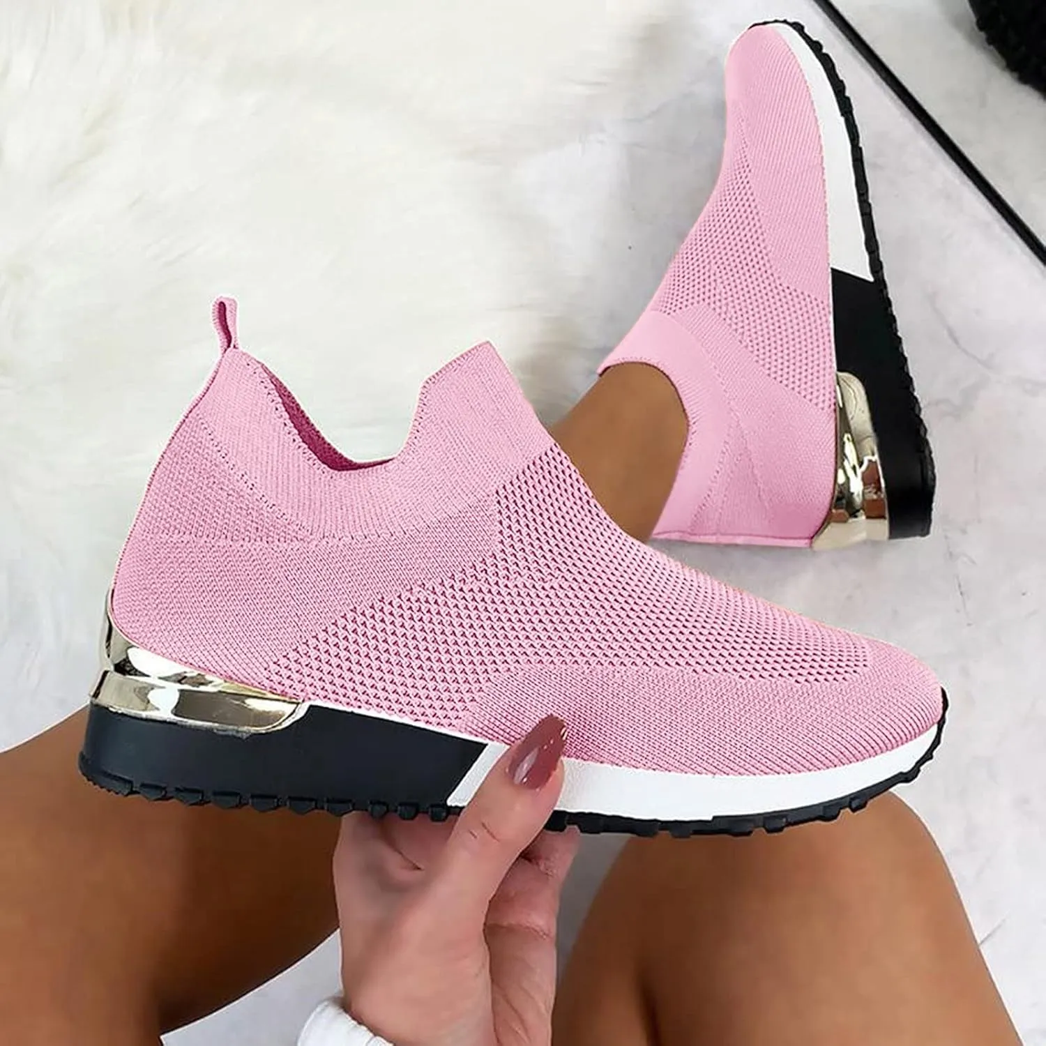 SBGMoSJ Chunky Sneakers for Women Trendy Zapato Antiderrapante para Mujer Casual Shoes for Women 2023 Trendy White Sneakers Slip Ons for Women Platform Zapatos para Embarazadas Comodos