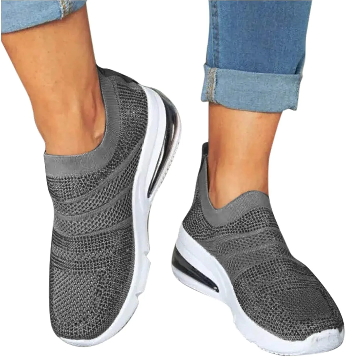 SBGMoSJ Sneakers for Women Women Slip On Sneakers Memory Foam Black Sneakers for Women Comfortable Wide Women Diabetic Walking Sneakers Size 10 Women's Comfortable Working Nurse Shoes Non-Slip
