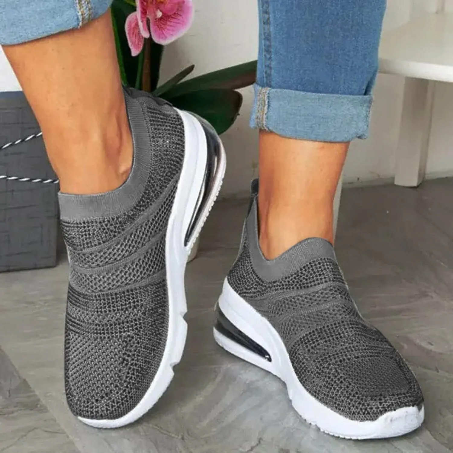 SBGMoSJ Sneakers for Women Women Slip On Sneakers Memory Foam Black Sneakers for Women Comfortable Wide Women Diabetic Walking Sneakers Size 10 Women's Comfortable Working Nurse Shoes Non-Slip