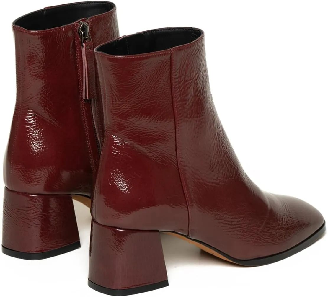 SHODENSE Women Chunky Heel Square Toe Ankle Boots Side Zipper Metallic Matte Patent Leather Chelsea Boots Mid Block Heels Snakeskin Suede Sock Booties Dressy Fashion Elegant Office Work Boot 4-11 M US