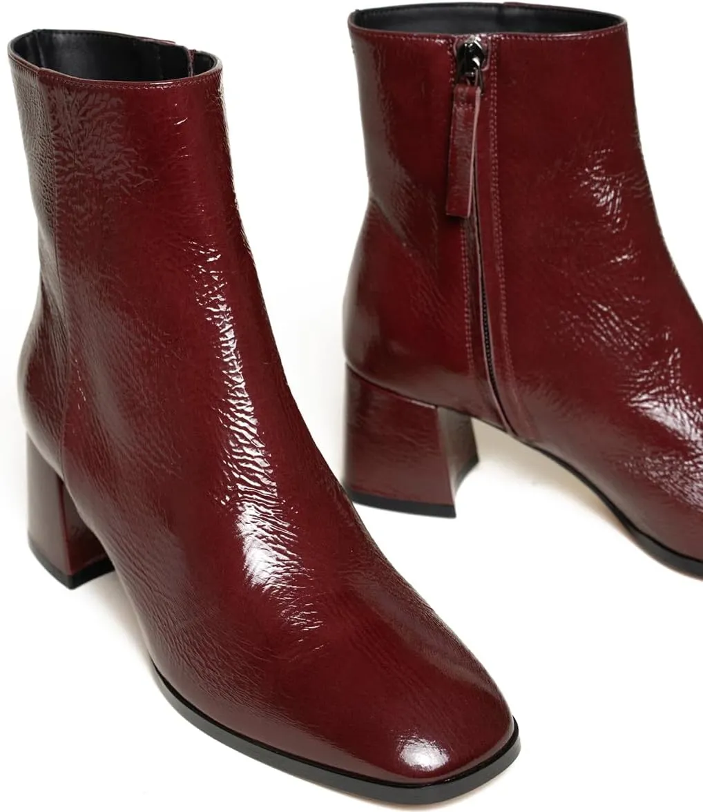 SHODENSE Women Chunky Heel Square Toe Ankle Boots Side Zipper Metallic Matte Patent Leather Chelsea Boots Mid Block Heels Snakeskin Suede Sock Booties Dressy Fashion Elegant Office Work Boot 4-11 M US