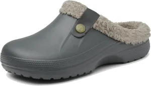 SMajong Mens Fur Lined Clogs Womens Waterproof Slippers Garden Shoes Winter Warm Plush Home House Slippers Indoor Outdoor Mules