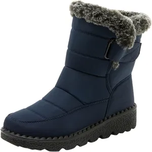 Snow Boots for Women Platform Boots Round Toe Waterproof Fabric Flat Heel Warm Winter Sticky Paste Mid Calf Snow Boot