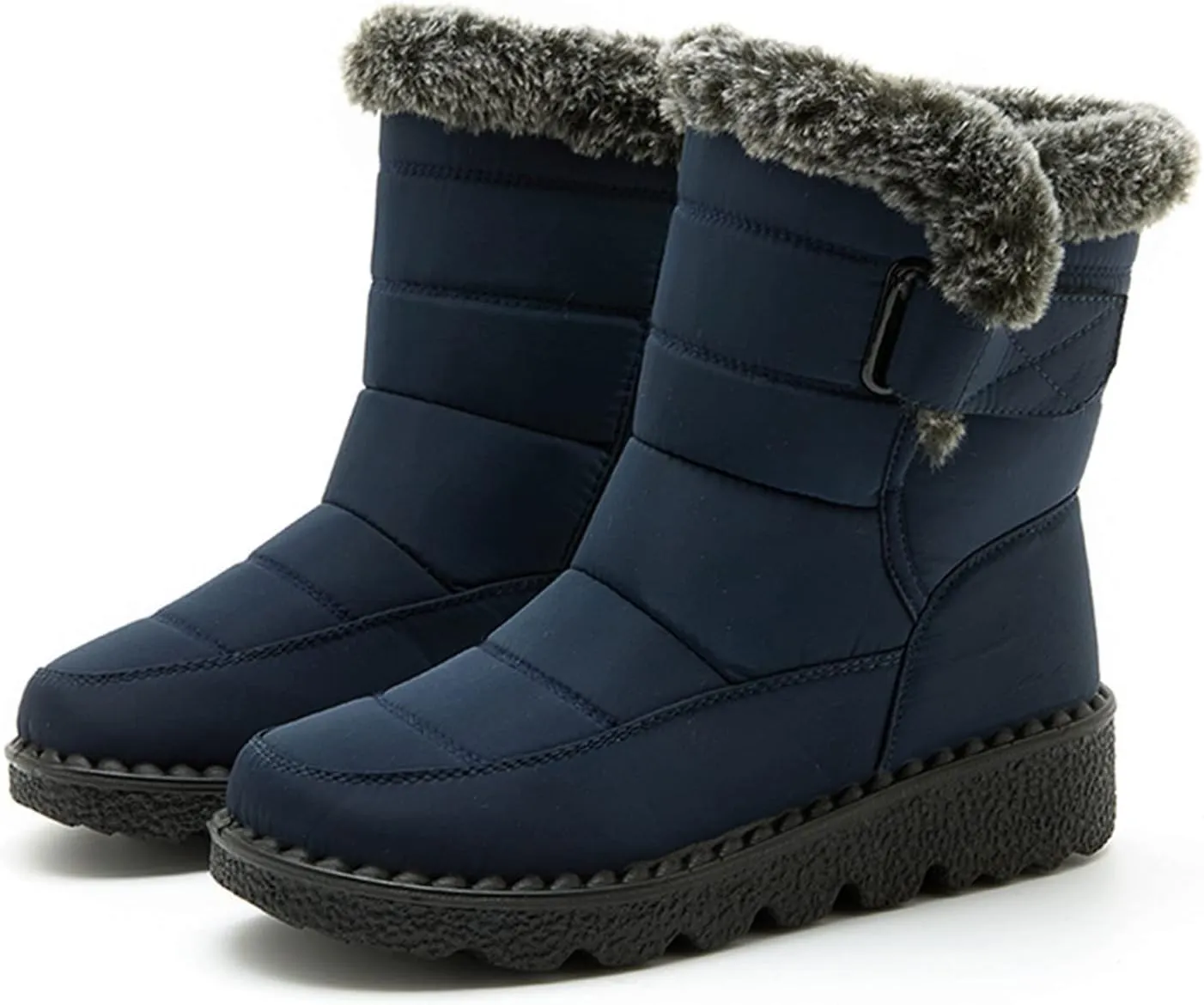 Snow Boots for Women Platform Boots Round Toe Waterproof Fabric Flat Heel Warm Winter Sticky Paste Mid Calf Snow Boot