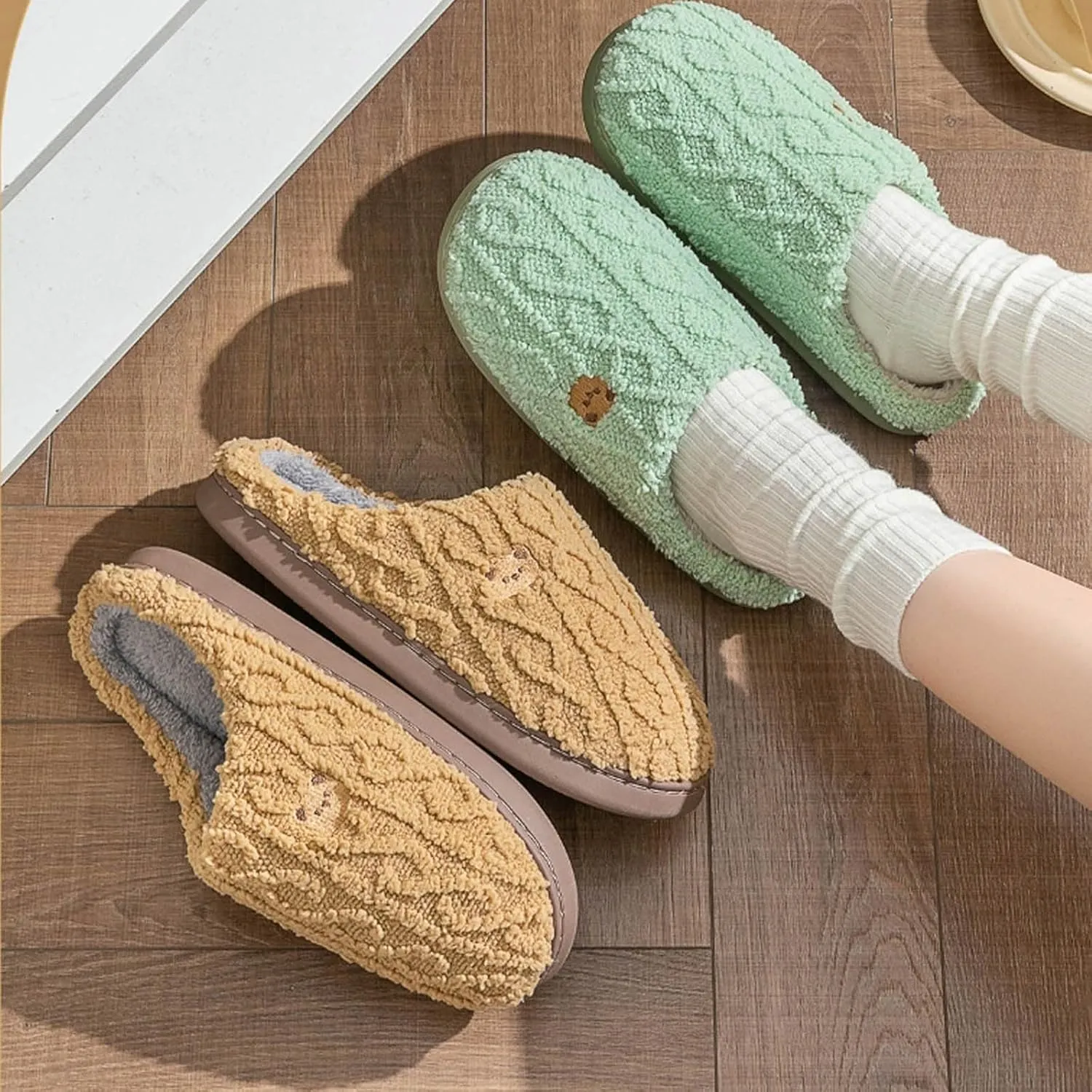 Soft Bear Pattern Plush Slippers Super Cute & Insulated Effortless Slip On For Cozy Indoor Outdoor Slipper Boots